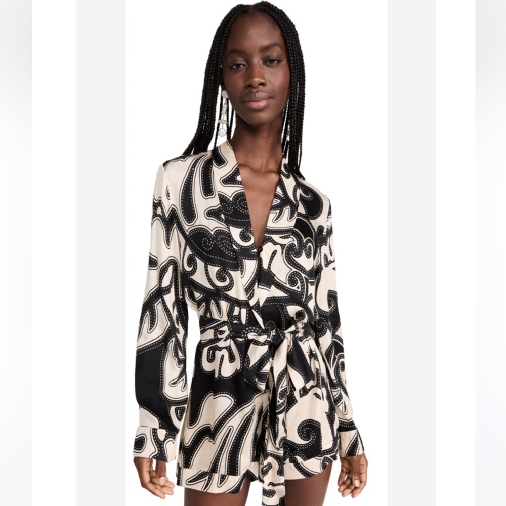 Alexis KAIDEN BELTED PRINTED ROMPER IN BLACK